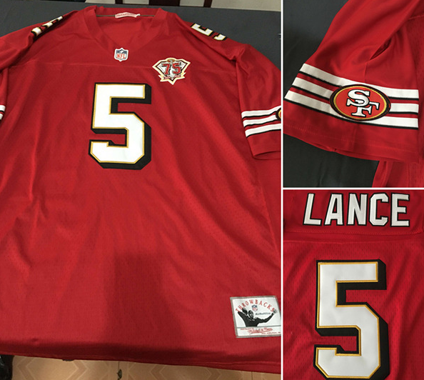 Men's Red San Francisco 49ers #5 Trey Lance Throwback with 75th Anniversary Vapor